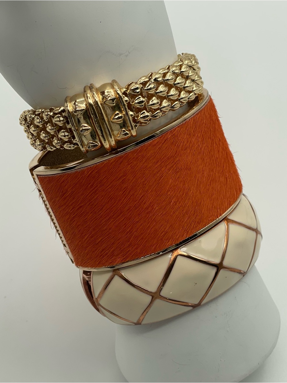 Chunky Gold and Orange Statement Cuff Bracelet Set - Women Jewelry